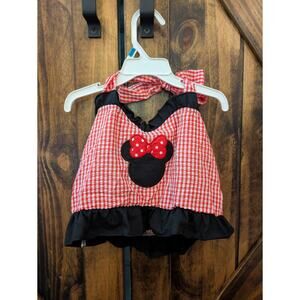 NWT 2 pc Girls 7-8 Minnie Mouse halter red white black skirted bikini swimsuit